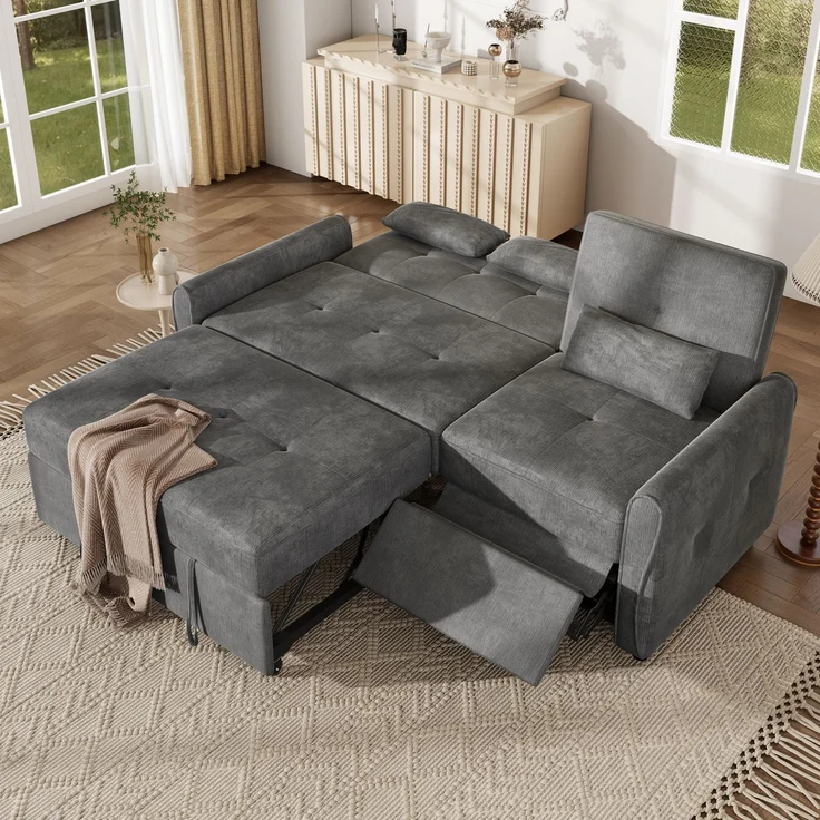 EINHOM 3-Sitzer Schlafsofa Ausziehbar – 3-in-1 Sofabett aus Chenille-Stoff, ausziehbare Liegefläche, 3-fach verstellbare Rückenlehne (90°, 145°, 180°) & Schlaffunktion – Bild 4