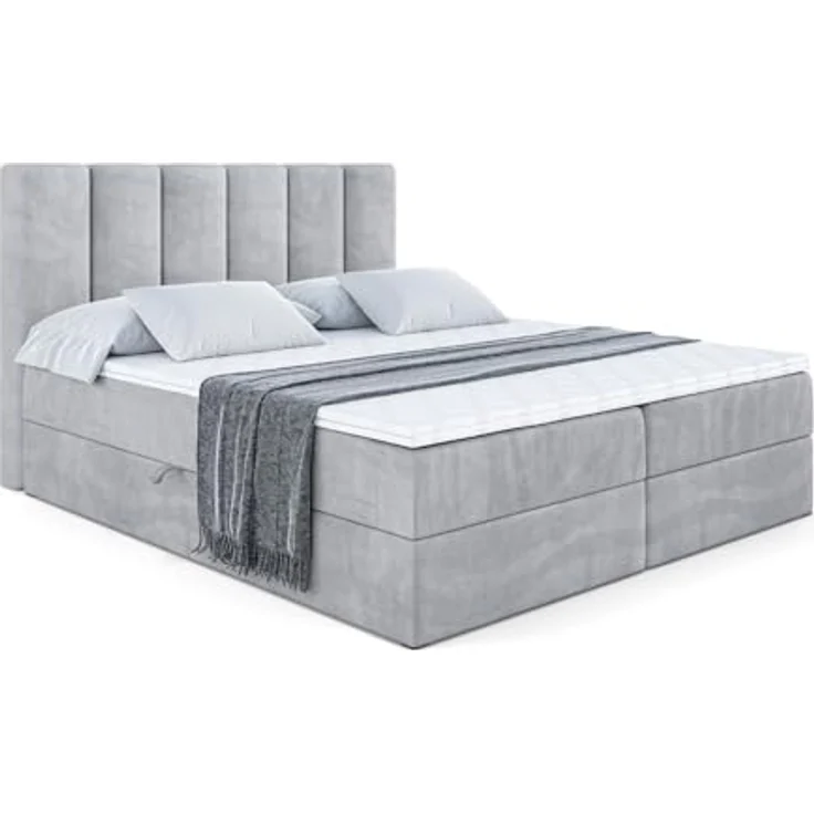ALTDECOR Boxbett, Hellgrau, 180x200 cm, mit Bettkästen und Topper, mittlere Härte H3, 20 cm hoch, für Schlafzimmer – Bild 3
