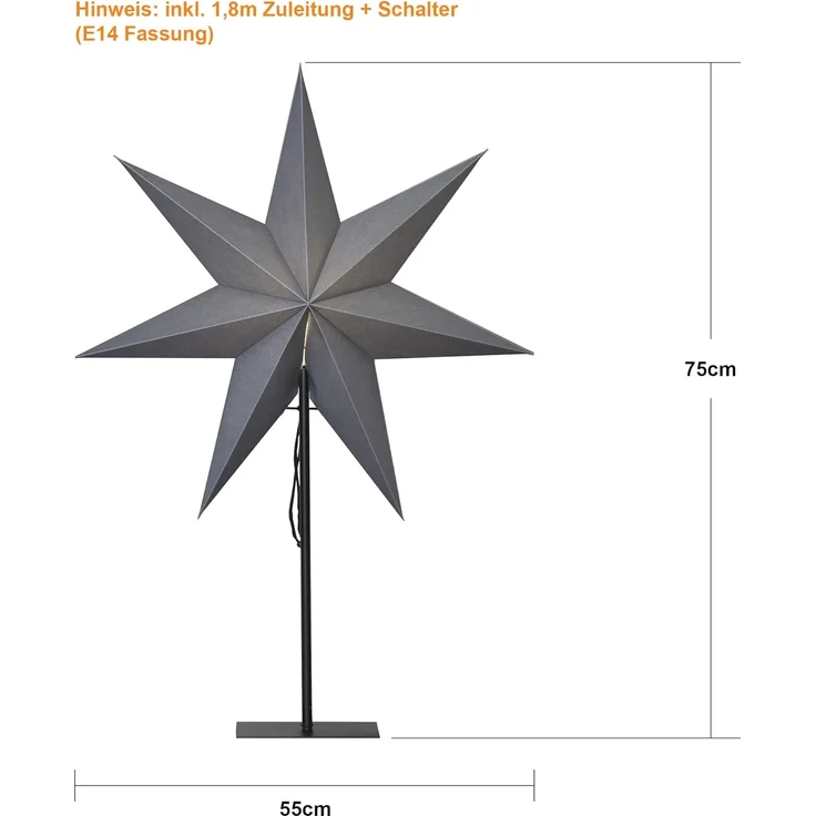 Standstern "Ozen", ohne Lochung, grau, E14, 75 cm – Bild 7