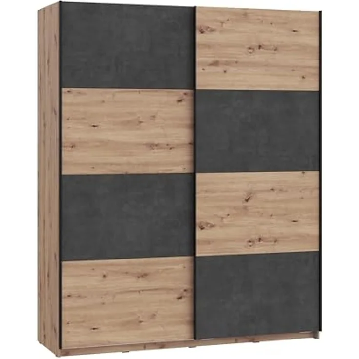 FORTE Raven Schrank 170, Kleiderschrank, Schwebetürenschrank Industrial Schlafzimmer Jugendzimmer, 2-türig, Holzdekor: Artisan Eiche/Betonoptik Dunkelgrau, 170 cm breit x 210 cm hoch x 61 cm tief
