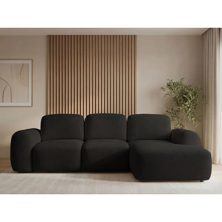 GRAINGOLD Ecksofa Avelin, Eckcouch für Wohnzimmer, L-Form mit Schlaffunktion und Bettkasten, Bouclé-Stoff, Schwarz, Rechts – Bild 1