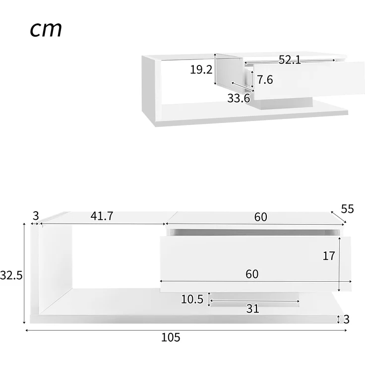 MODFU Couchtisch Beistelltische (Wohnzimmertisch, 1-St, 105*55*32,5cm), mit Glastischplatte, Schublade und 16-farbigen variablen LED-Leuchten – Bild 5