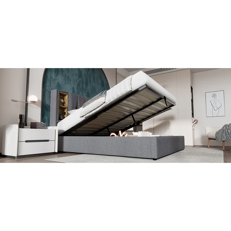 TavilaEcon Polsterbett Doppelbett mit Kabellosem Laden USB C und Stauraum beige Liegefläche 180 × 200 cm – Bild 5