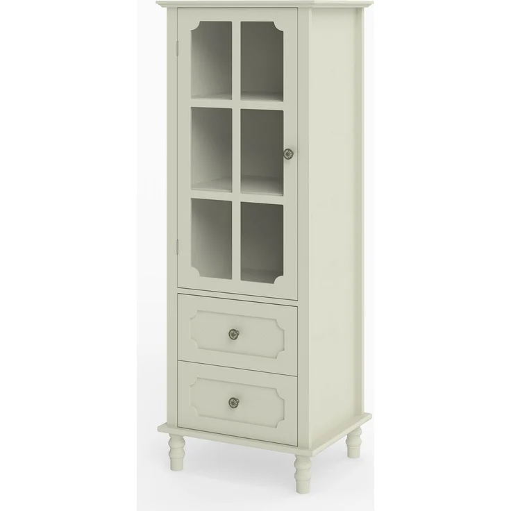 Vitrine 50 x 40 x 133 cm aus MDF in Cremeweiß mit Glastür und 2 Schubladen – Bild 6