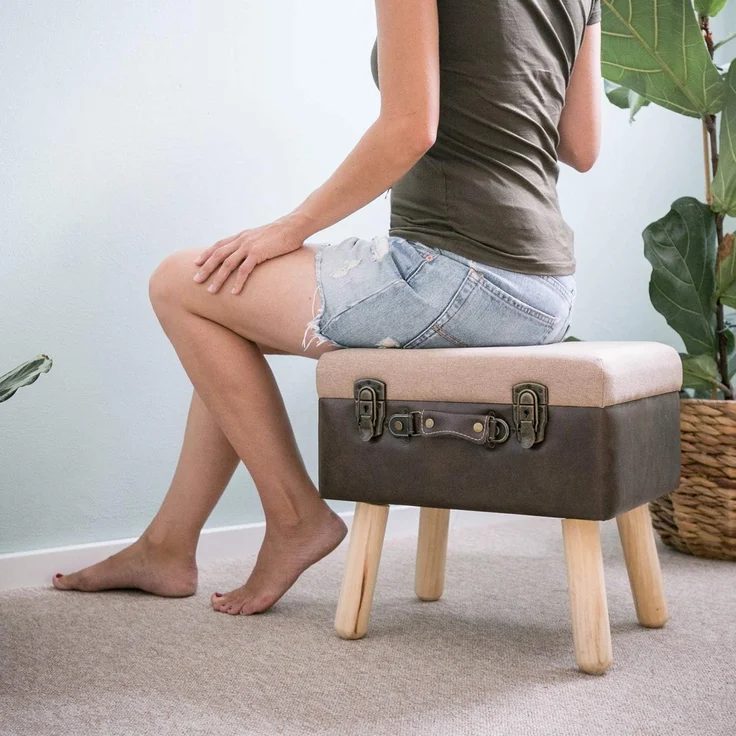 HMF Stauraumhocker handgefertigter Hocker aus Holz, dekoratives Wohnaccessoire, Vintage Sitzhocker mit Stauraum 40 x 32 x 39 cm, Braun, Klassik – Bild 5