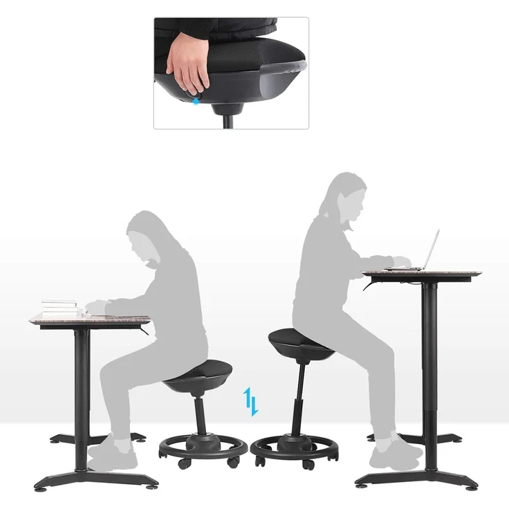 Songmics Bürohocker ergonomisch auf Rollen, höhenverstellbar, schwarz, 50x55-73 cm – Bild 7