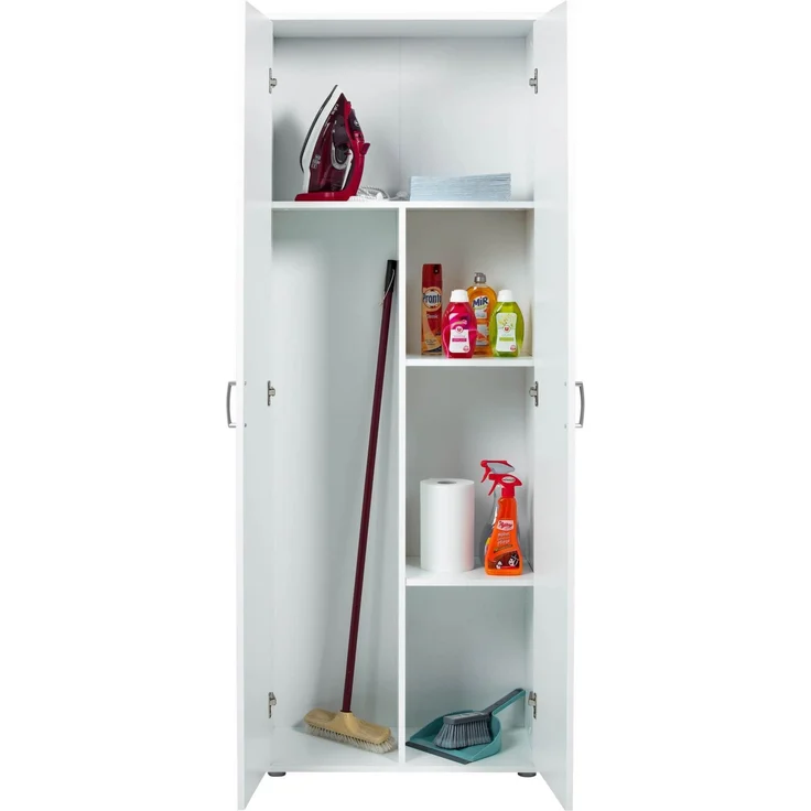 Inter Link Haushaltsschrank - Mehrzweckschrank 70 cm Breit - Schrank mit 2 Türen, 5 Fächern, Verstellbaren Einlegeböden - Besenschrank, Putzschrank, Allzweckschrank - 70 x 34 x 189 cm - Weiss – Bild 5