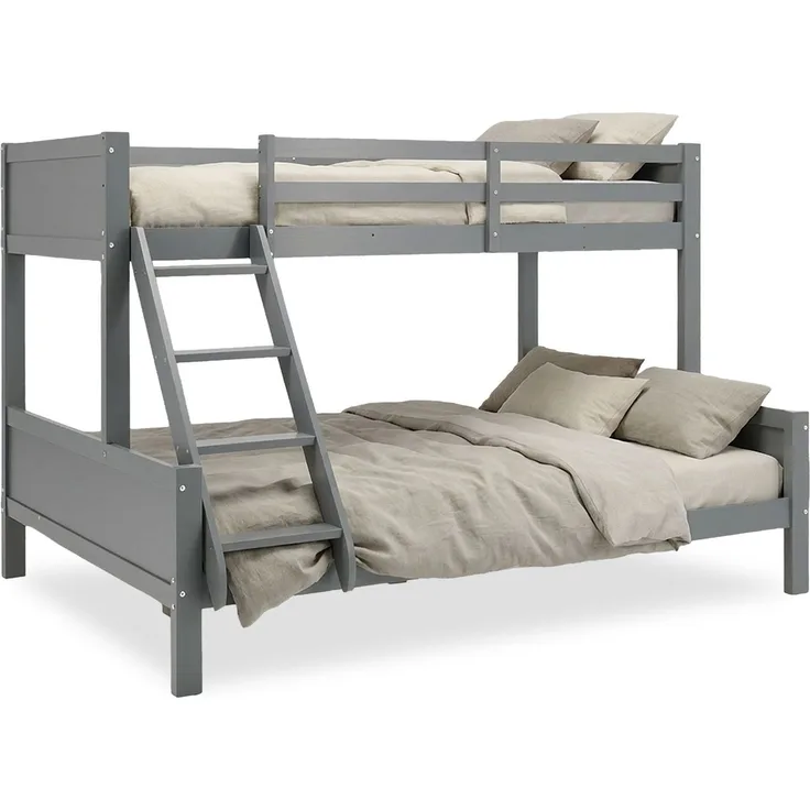 Etagenbett 90x200 und 140x200 Kinde Grau Holz Doppelstockbett Jugendbett Hochbett Stockbett