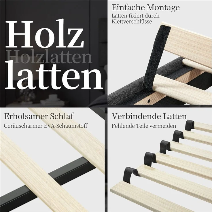 Yaheetech Polsterbett, 160x200 cm, mit höhenverstellbarem Kopfteil und Lattenrost, Dunkelgrau – Bild 10