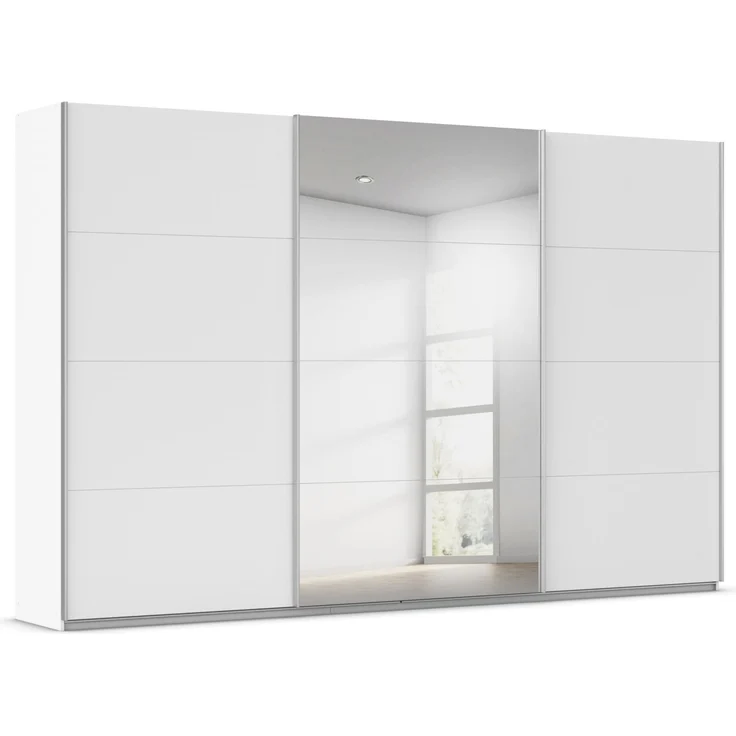 Rauch Möbel Kulmbach, Kleiderschrank mit Schwebetüren für Schlafzimmer, Kinderzimmer, Jugendzimmer, Garderobe, Flur, 3-türig, mit Spiegel, Zubehör Classic, Farbe Weiß, Breite 360 cm