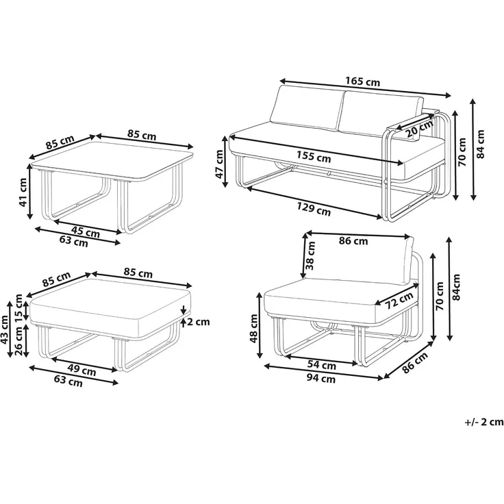 Lounge Set mit Tisch und Ottomane 3-Sitzer CAMEROTA Metall Weiß – Bild 3