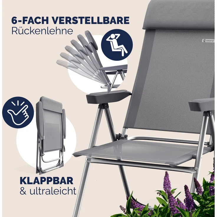 Casaria Alu Gartenstuhl Klappbar Grau 2er Set – Bild 4