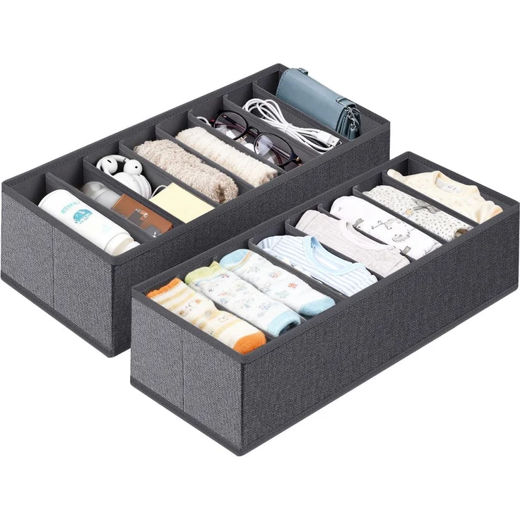 Sekey Aufbewahrungsbox Set aus Vliesstoff Faltbare Schubladen Organizer für Schrank und Kleiderschrank mit Fächer 19 x 40 x 11 cm 2 Stück – Bild 1