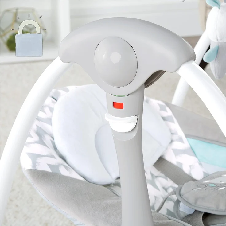 Ingenuity, Raylan 2 in 1 zusammenklappbare Babschaukel und -sitz, mit Vibrationen, automatischem Schaukeln und Melodien, Grau, 1 Stück (1er Pack) – Bild 8