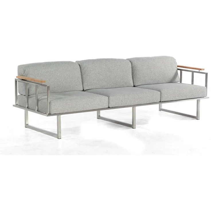 Sonnenpartner 3-Sitzer Lounge-Sofa Lotus Edelstahl mit Teakholz Loungesofa