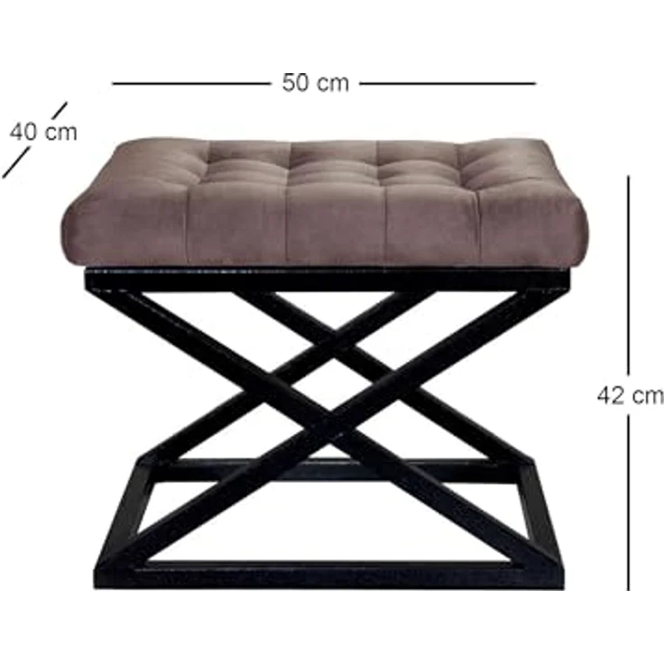 Atelier Del Sofa Stylish Pouffe with Metal Frame, 50 x 42 x 40 cm | 100% Polyester Babyface Fabric, Grey with Black & Brown Accents | Perfect for Modern Living Spaces – Bild 2