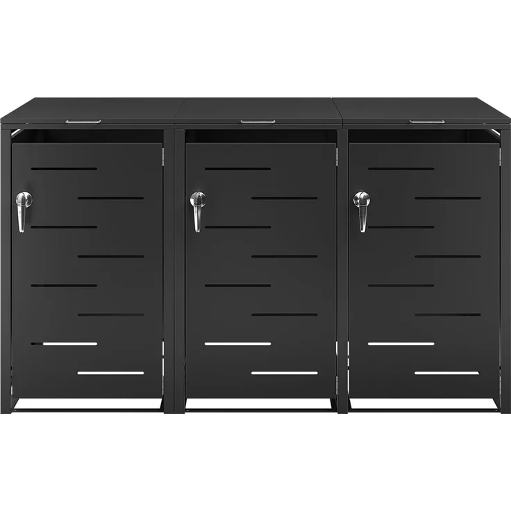 STEELSØN 'Diorus' Mülltonnenbox 3er je 120 Liter, graphitschwarz, Mülltonnenverkleidung aus Stahl mit Sichtstreifen, wetterfest, 102x62x177,5 cm, abschließbare Müllbox für 3 Tonnen – Bild 11
