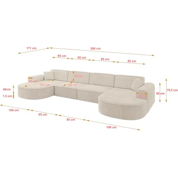 ALTDECOR Wohnlandschaft MARI-U2, Sofa Praktische Bequeme Funktionsecke Couch U-Form Eckcouch, Corner Sofa U-Form Vielseitige Sofa Wohnlandschaft Wohnzimmer – Bild 3