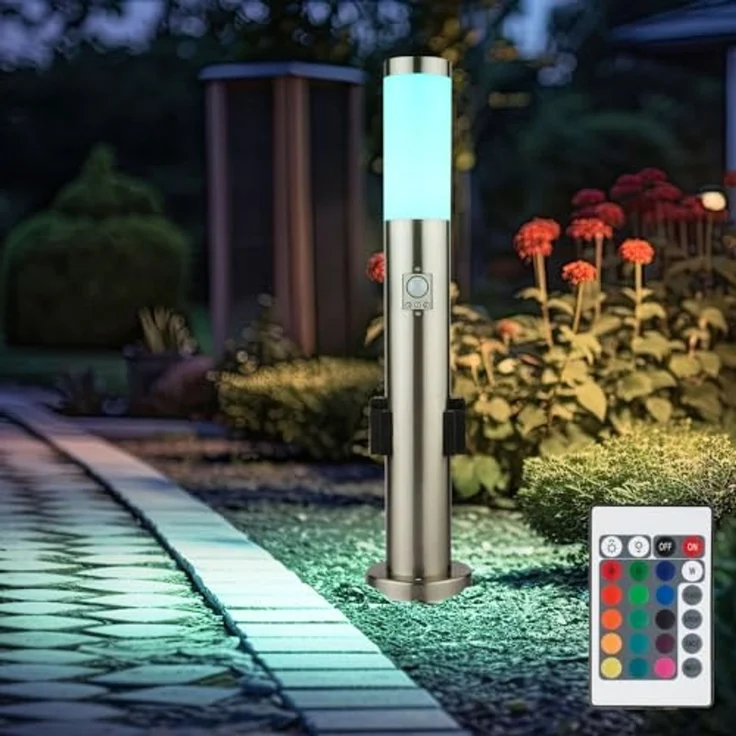 RGB LED Stehleuchte, Bewegungsmelder, 2 Steckdosen, H 60 cm – Bild 4