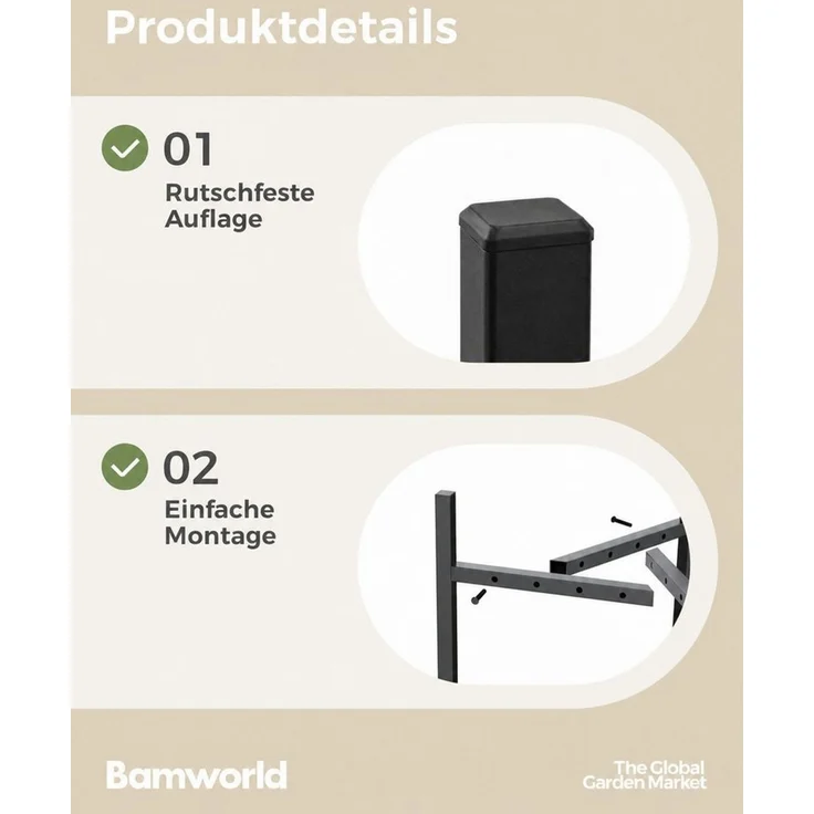 Bamworld Blumenständer wasserfest & sonnenbeständig, Verstellbarer, Schwarz (1 St), Verstellbares Design mit 2 Höhenstufen – Bild 3