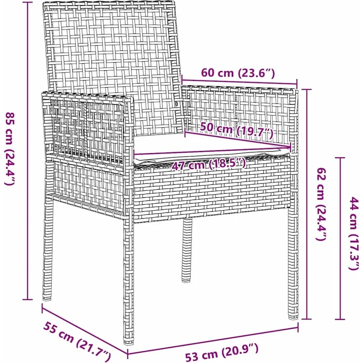vidaXL Gartenstuhl mit Kissen 2 pcs Braun 55 x 53 x 85 cm Poly-Rattan 42003446 – Bild 9