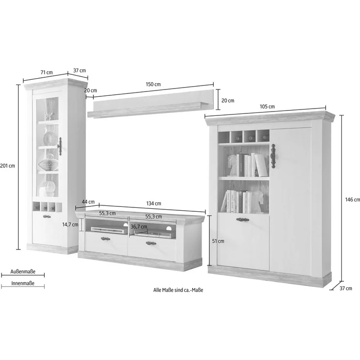 Home affaire Wohnwand Florenz 6, (Set, 4-St), im romatischen Landhauslook – Bild 2