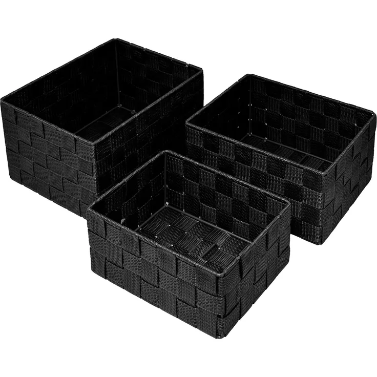 Lashuma Aufbewahrungskorb (Set, 3 St), geflochtene Badezimmer Körbchen schwarz