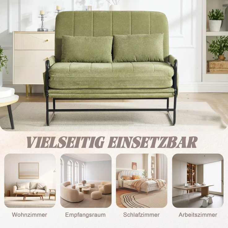 Schlafsofa aus Chenille, klappbar mit Seitentaschen, 104x85x92 cm, Olivgrün – Bild 7