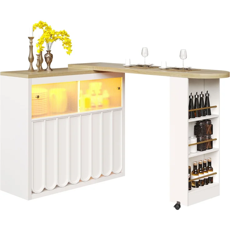 Merax Ausziehbarer Bartisch mit Stauraum(135-205×39×100cm) , Moderner Beweglicher Bar Table, Teleskopischer Bartisch mit LED, Stehtisch Bistrotisch, Weiß – Bild 10