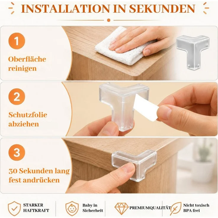 LEMLIT Kindersicherung 20 Stück transparenter Eckenschutz selbstklebend, weicher Kantenschutz Baby, L-, T- und rundförmig für Möbelkanten – Bild 4