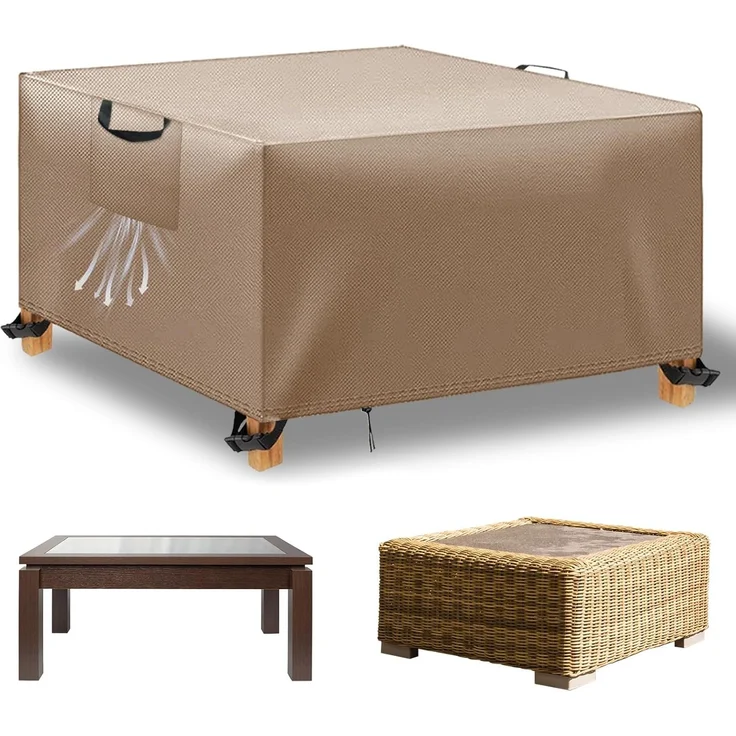 WUAYAMI Gartenmöbel Abdeckung wasserdichte Abdeckplane Gartenmöbel Winddicht Anti-UV Schwerlast 420D -Oxford Gewebe für Sitzgruppe Gartentische Terrassenmöbel Khaki, 150 x 150 x 74