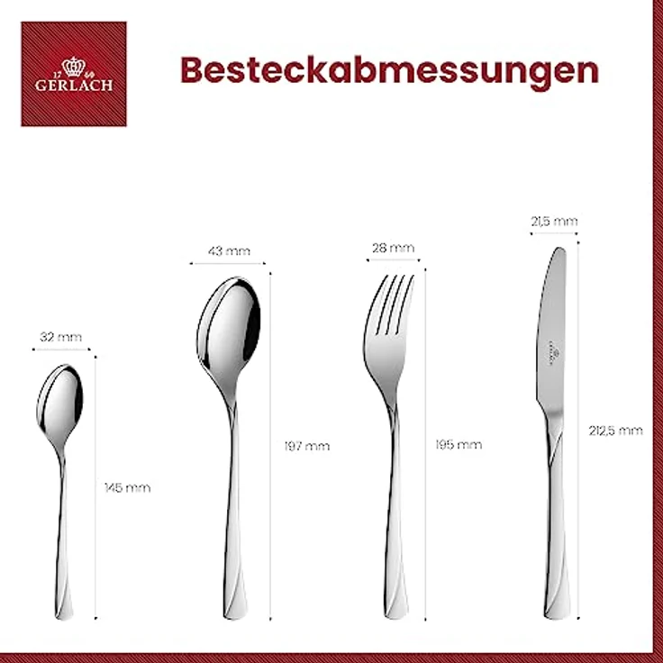 Mondex Besteckset Valor, 68-teilig, Silber, rostfreier Edelstahl, spülmaschinenfest, für 12 Personen – Bild 3