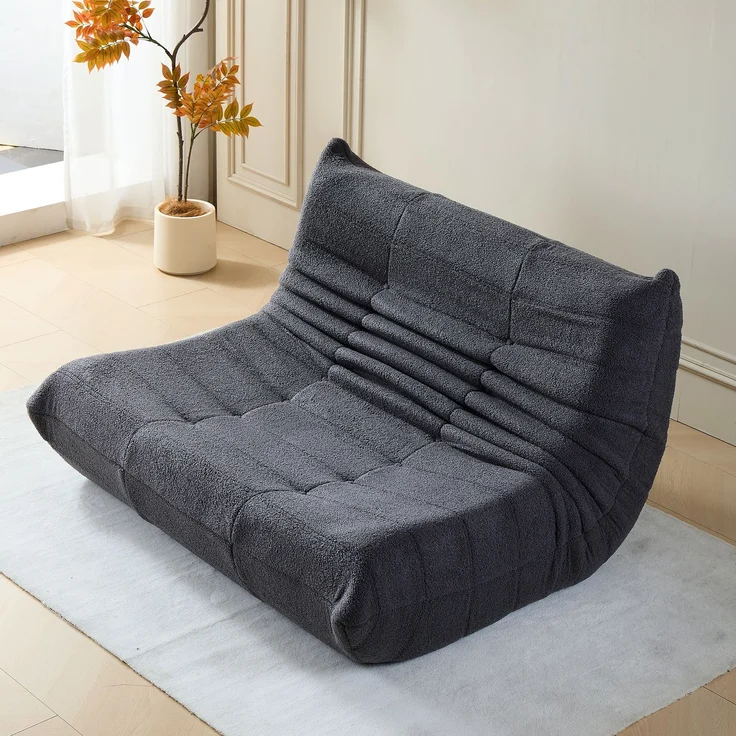 2-Sitzer Loungesofa 149x114x82 cm, Grau, Teddy-Vlies, ergonomisch, Plisseefalten-Design – Bild 1