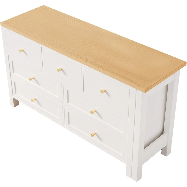Flieks Schreibtisch mit Kommode, 120×40×70 cm, 360° drehbare Tischplatte mit 7 Schubladen, L-förmiger Bürotisch & Sideboard in Weiß/Eicheoptik – Bild 7