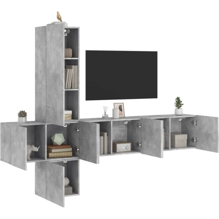 vidaXL 5-tlg. Wohnwand Betongrau Holzwerkstoff 3216460