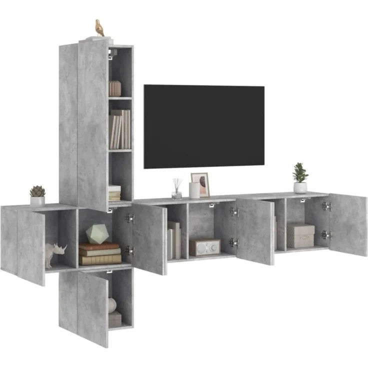 vidaXL 5-tlg. Wohnwand Betongrau Holzwerkstoff 3216460 – Bild 1