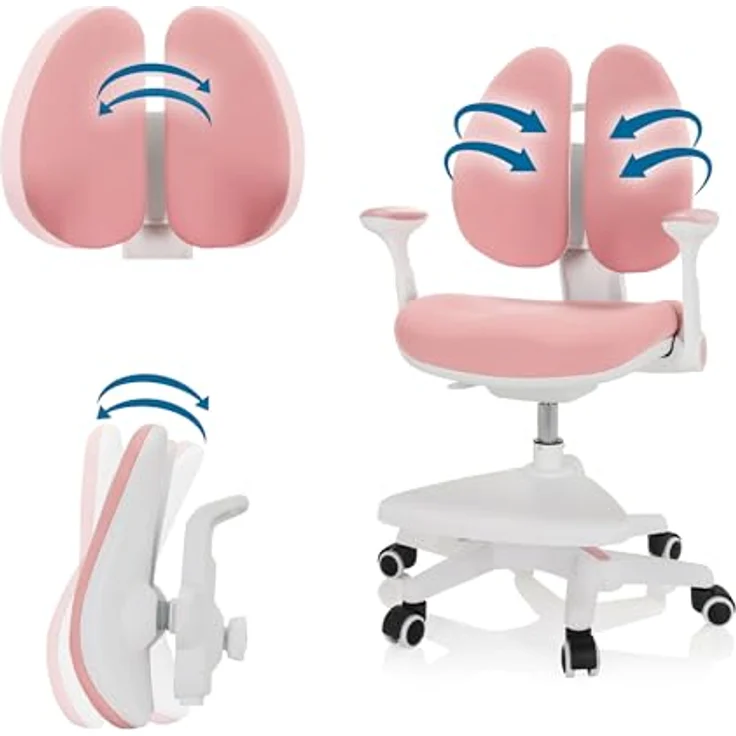 hjh OFFICE 736415 Kinder Schreibtischstuhl Kid Wing Stoff Kinderschreibtischstuhl mit Fußablage, Armlehnen klappbar, Rosa/Weiß – Bild 8