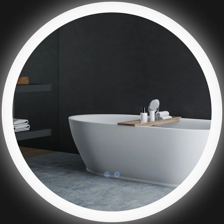 MELAYR, Badezimmerspiegel Badspiegel mit LED-Licht Berührungssensor Antibeschlagfunktion, 70 x 70 x 3 cm, Weiß+Silber – Bild 2