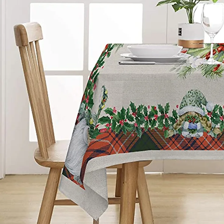 PENSIERI DELICATI, Tischdecke 145 x 190 cm, 100% Panama Baumwolle Tischdecke für 6 Personen, Hochauflösender Digitaldruck, Santa Tartan Fantasy, Rechteckige Tischdecke, Made in Italy