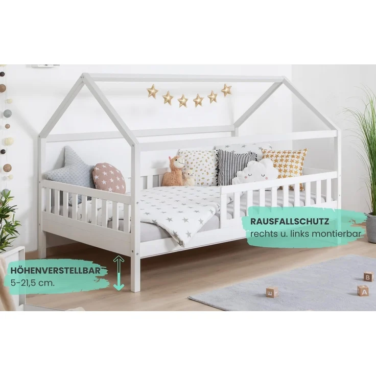 Kinderbett Hausbett "Kay" 120x200 Kiefer massiv weiß – Bild 4