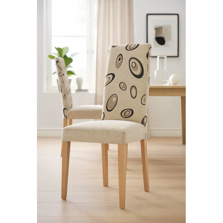 2 Polsterstühle Buche beige gemustert – Esszimmerstühle montiert geliefert