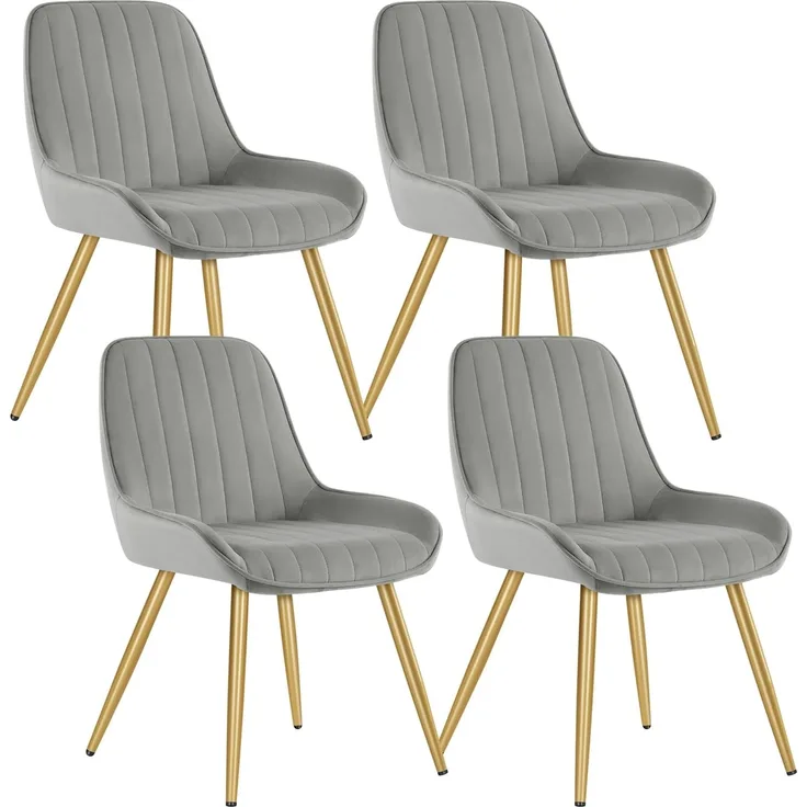 Lestarain 4 Stücke Esszimmerstuhl, Retro Küchenstuhl Wohnzimmerstuhl Sitzfläche Aus Samt Retrostuhl mit Metallbeine Besucherstuhl Stuhl für Esszimmer Wohnzimmer Küche Hellgrau