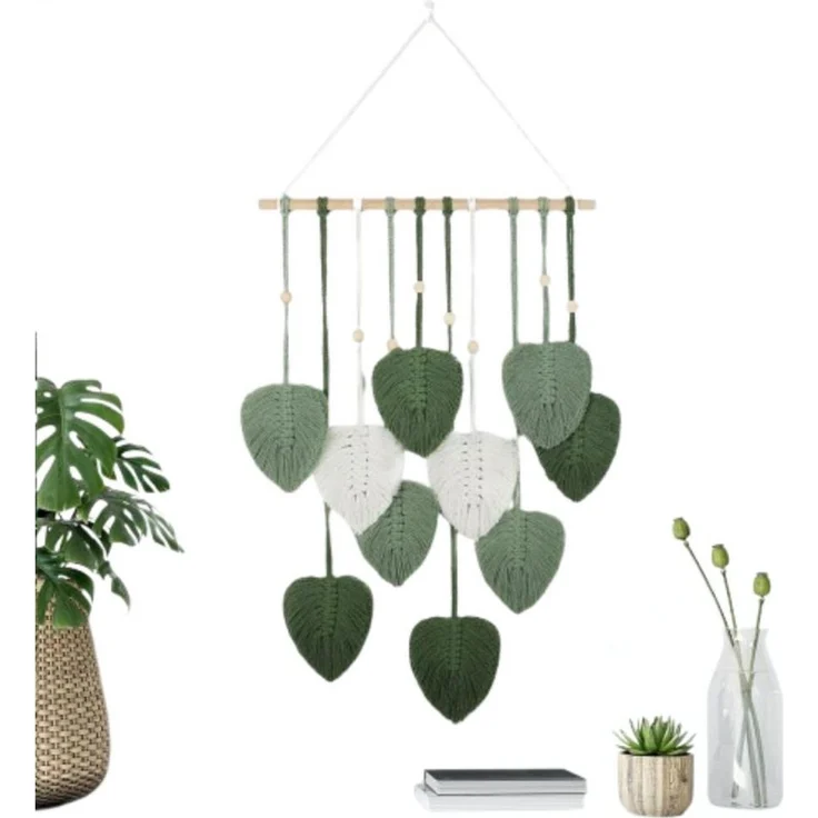 Blusmart Wandteppich Gewebter, handgefertigter Wandteppich, Höhe: 90 mm, Wandbehang mit Blattmotiv aus Baumwollseil – Bild 5