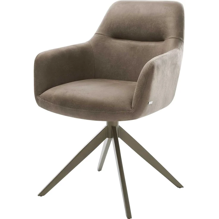 Drehstuhl Pejo-Flex Mikrofaser Taupe Vintage Kreuzgestell breit Effektfinish Titan 360° drehbar Taschenfederkern – Bild 1