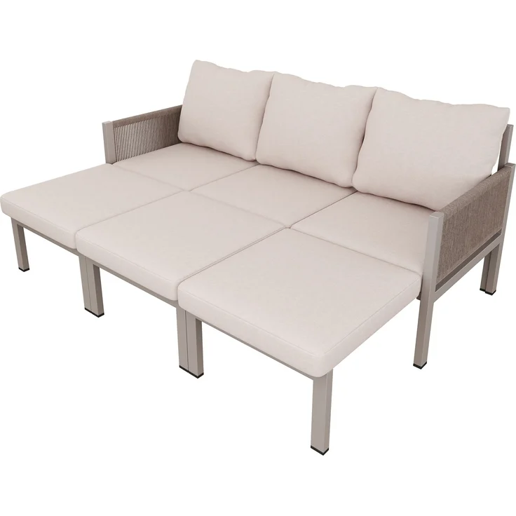 Merax Gartenmöbel-Set, Outdoorsofa, 3-Sitzer-Sofa, Multifunktionales Sofa, lässt sich in einen Liegesessel verwandeln, verzinktes Eisen, Khaki – Bild 10