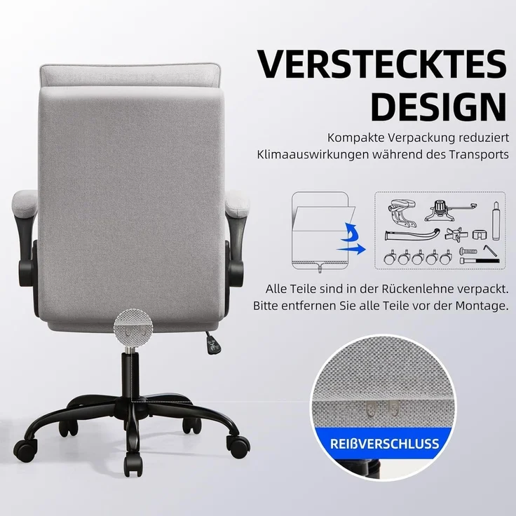 Bürostuhl Ergonomisch Hochklappbare Armlehne & Hohe Rückenlehne 150 kg Grau – Bild 5