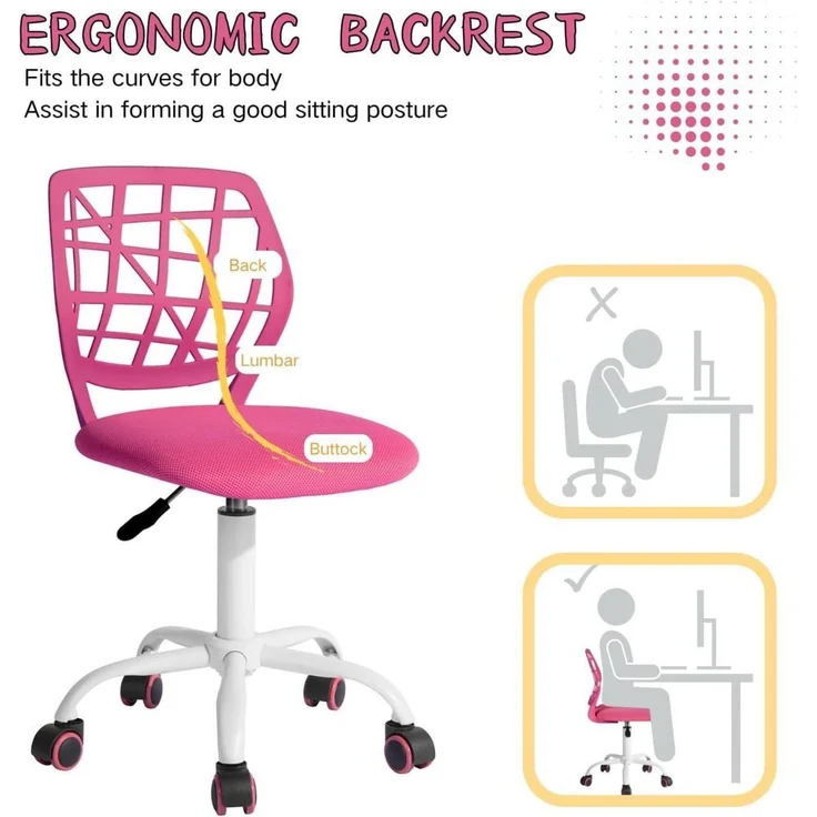 Höhenverstellbarer Bürostuhl Stoffsitz Ergonomisch Rosa – Bild 5