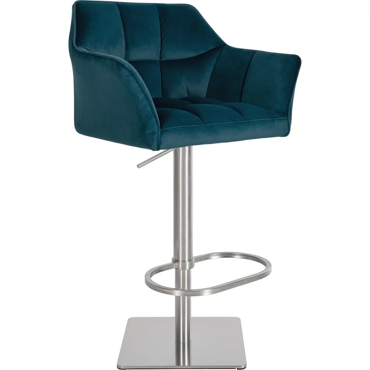 Barhocker SIHAR - Samt Grün 64x45x88 cm Silber | Barstuhl Höhenverstellbar Mit Lehne Drehbar Tresenhocker Tresenstuhl Kneipenhocker Kneipenstuhl