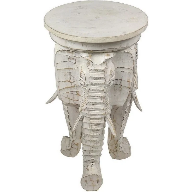 Oriental Galerie Blumenhocker Weißer Rundhocker Elefant 60 cm (1 St) – Bild 2