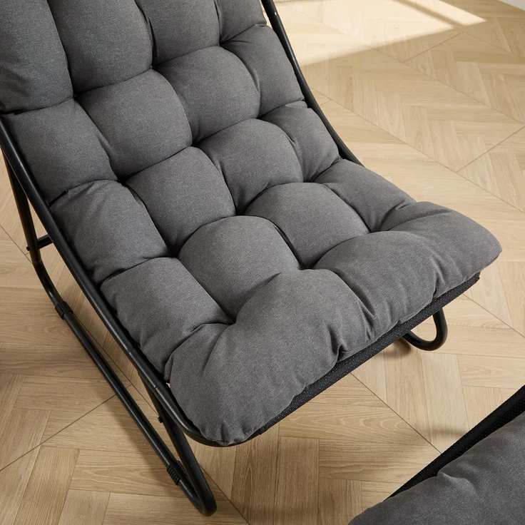 LVHOM Sessel mit Hocker, Gepolsterter Loungesessel aus Cord mit Metallgestell, ergonomischer Relaxsessel für Wohnzimmer und Schlafzimmer, Dunkelgrau – Bild 8